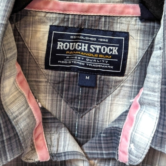 PANHANDLE Slim Rough Stock Western Grey Silver Plaid Shirt with Pink Accents (M) - Picture 3 of 5